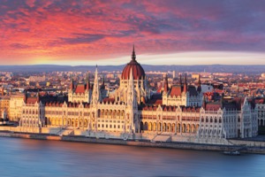 Sunrise over Parliament building, Budapest