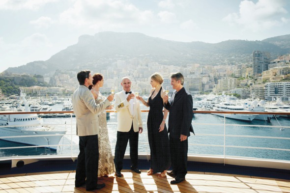 Silversea guests in formal wear, one of the many cruise ship dress codes