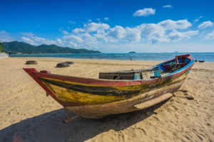 Fishing boat on the beach in Nha Trang, Vietnam