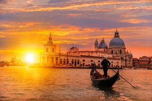 Gondola in Venice at sunset
