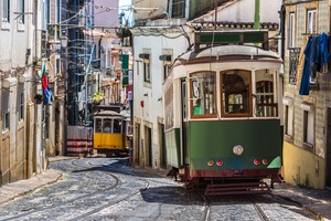 Vintage tram in Lisbon, Portugal
