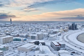 Aerial view of Reykjavik in winter