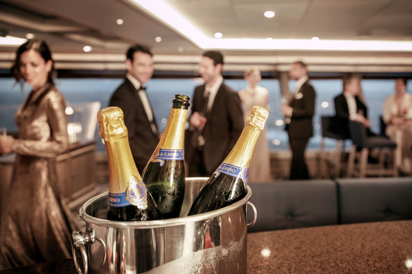 Champagne reception on board Silversea