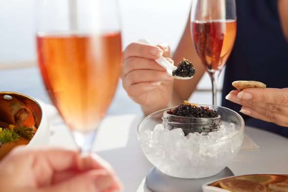 Enjoying caviar on board Silver Moon